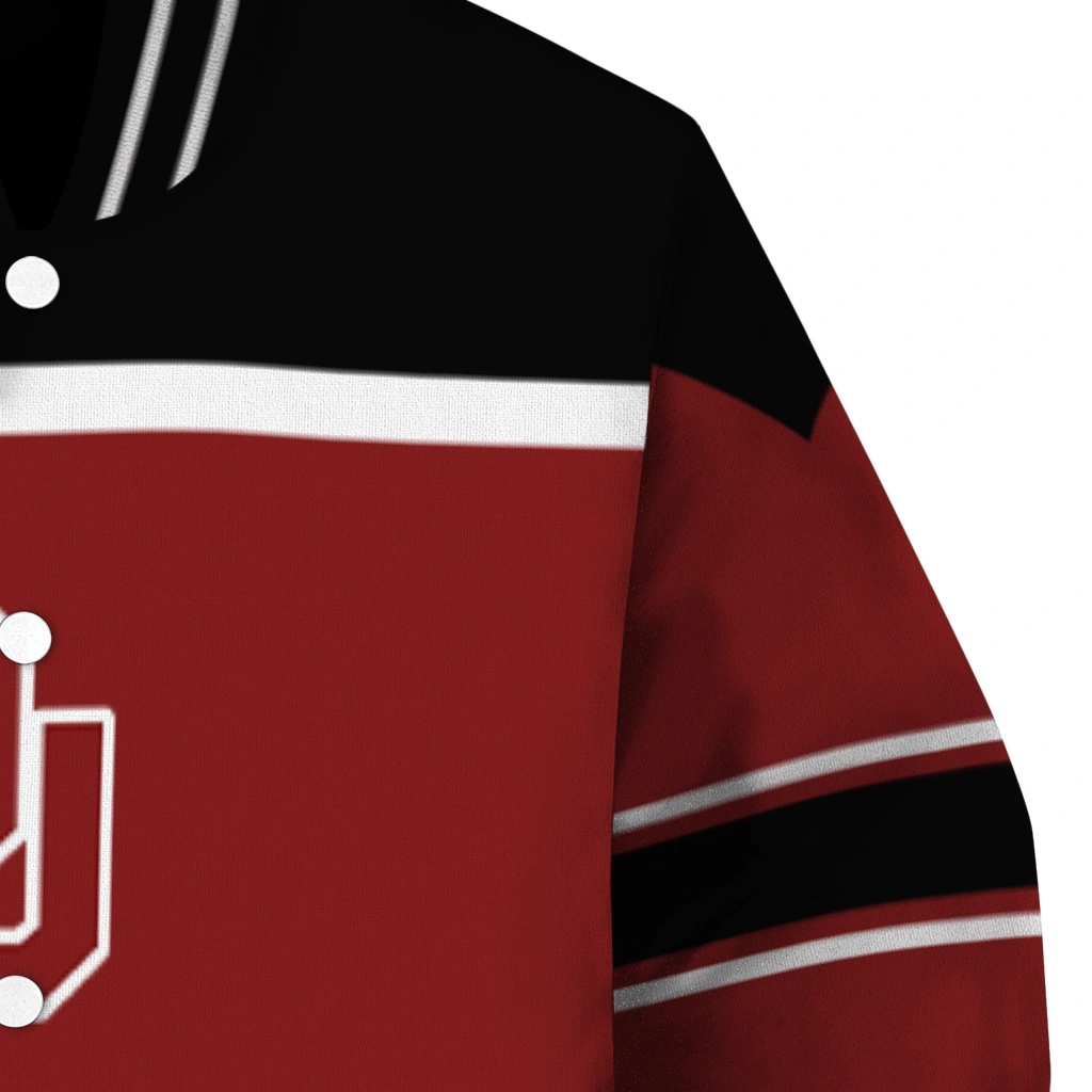 personalized oklahoma sooners stripe statement crimson black varsity jacket premium grade personalized oklahoma sooners stripe statement crimson black varsity jacket premium grade