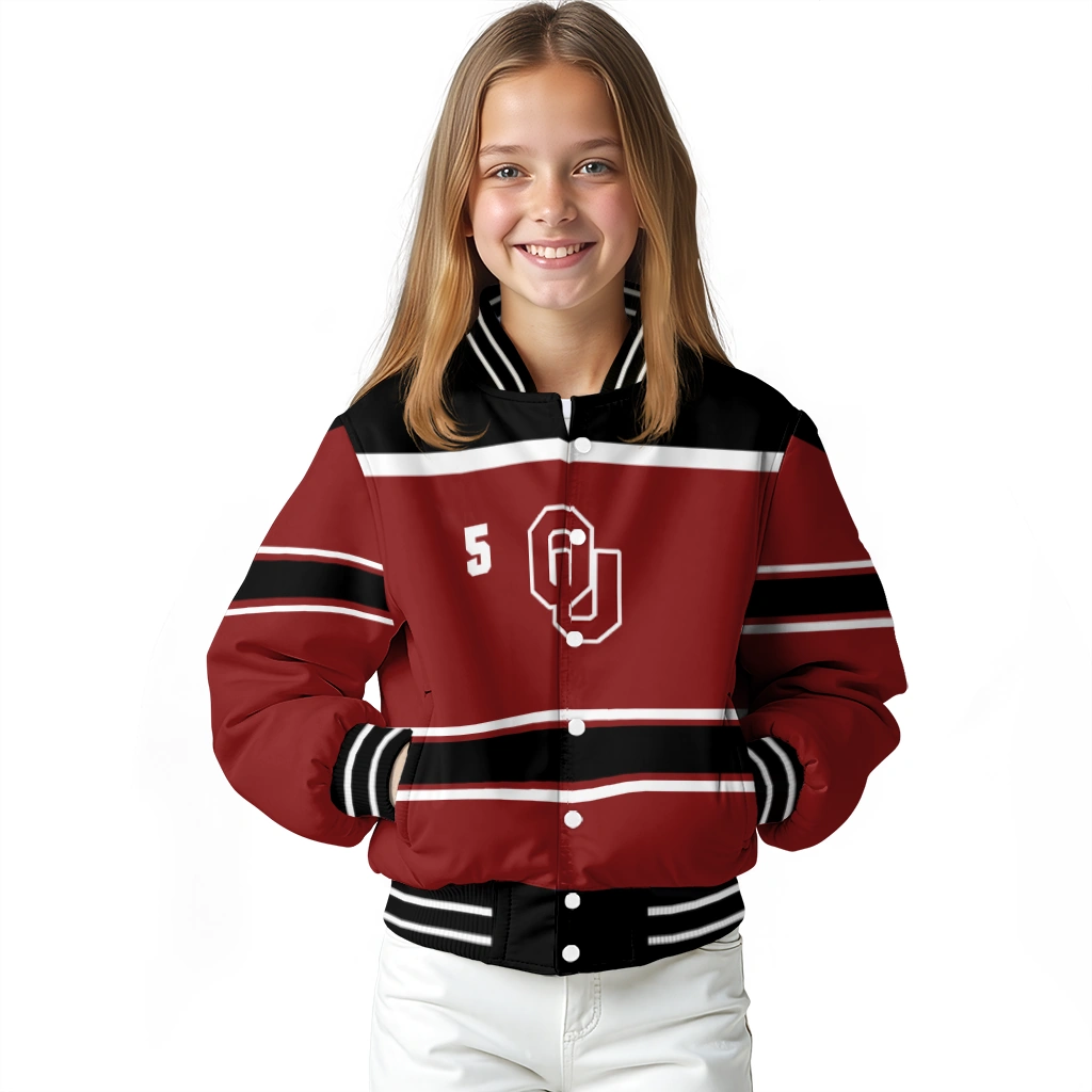 personalized oklahoma sooners stripe statement crimson black varsity jacket top rated personalized oklahoma sooners stripe statement crimson black varsity jacket top rated
