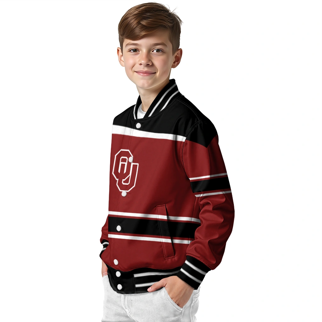 personalized oklahoma sooners stripe statement crimson black varsity jacket trendy personalized oklahoma sooners stripe statement crimson black varsity jacket trendy