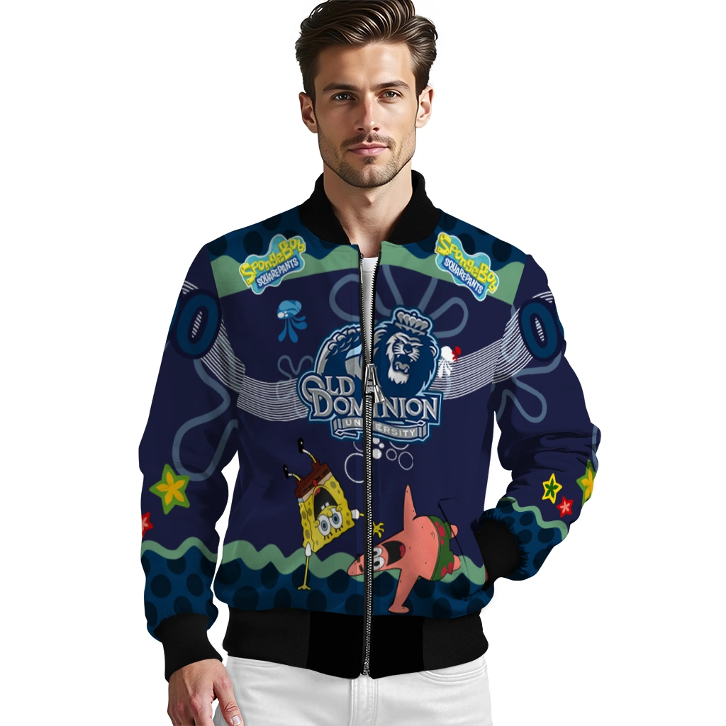 personalized old dominion monarchs spongebob playtime blue bomber jacket high quality personalized old dominion monarchs spongebob playtime blue bomber jacket high quality