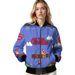 personalized ole miss rebels mario blocks blue black bomber jacket best selling