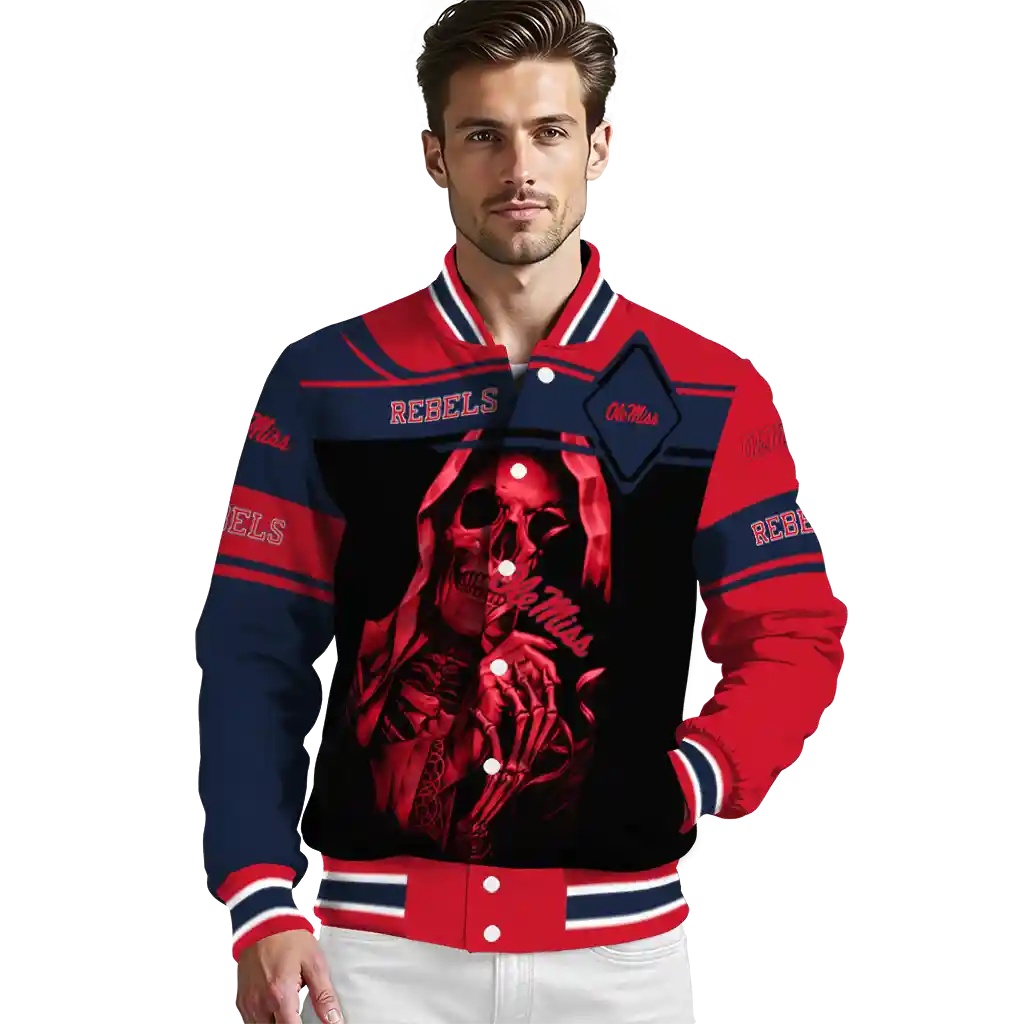 personalized ole miss rebels reaper hands red black varsity jacket high quality personalized ole miss rebels reaper hands red black varsity jacket high quality