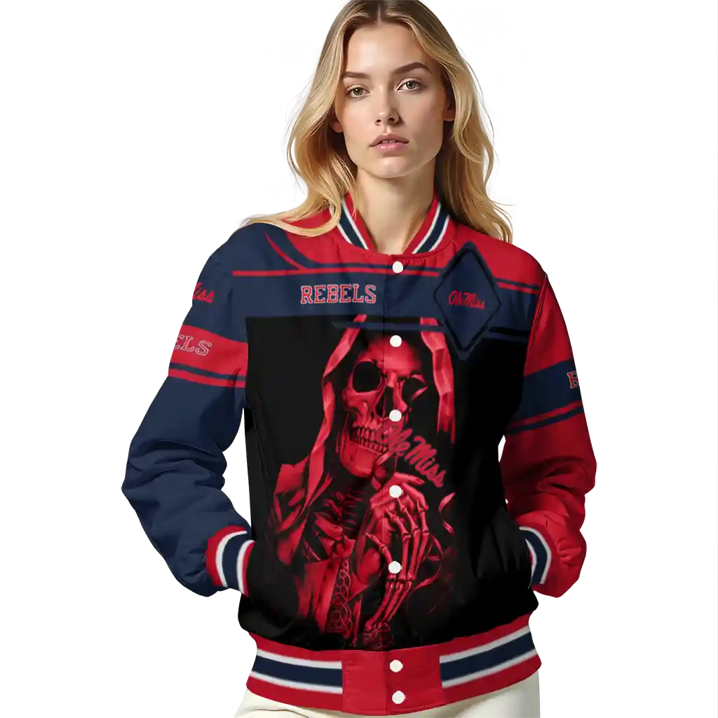 personalized ole miss rebels reaper hands red black varsity jacket latest model personalized ole miss rebels reaper hands red black varsity jacket latest model