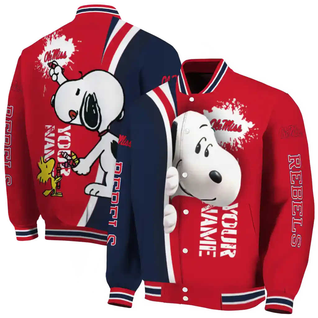 personalized ole miss rebels snoopy head red varsity jacket fashion forward personalized ole miss rebels snoopy head red varsity jacket fashion forward