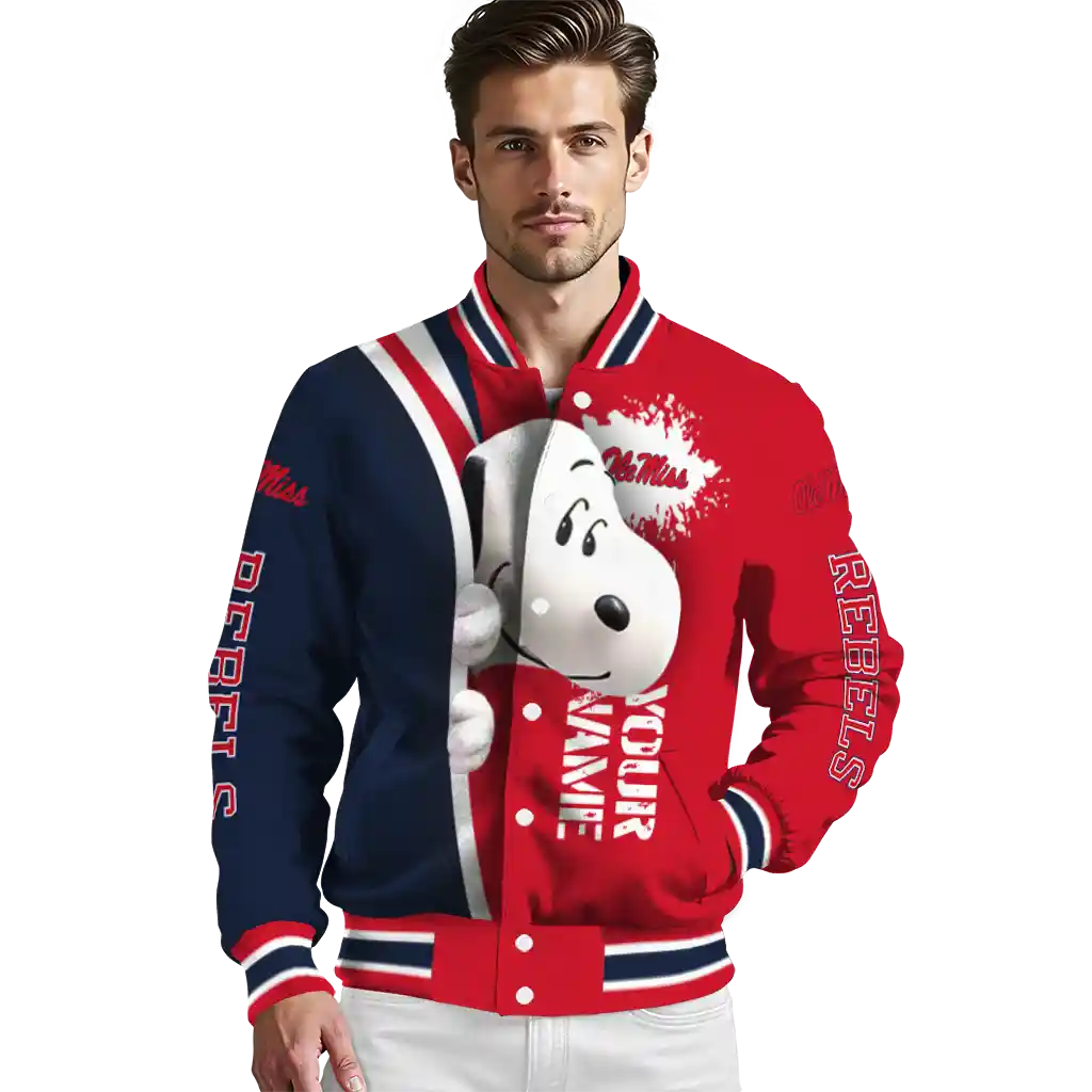 personalized ole miss rebels snoopy head red varsity jacket high quality personalized ole miss rebels snoopy head red varsity jacket high quality