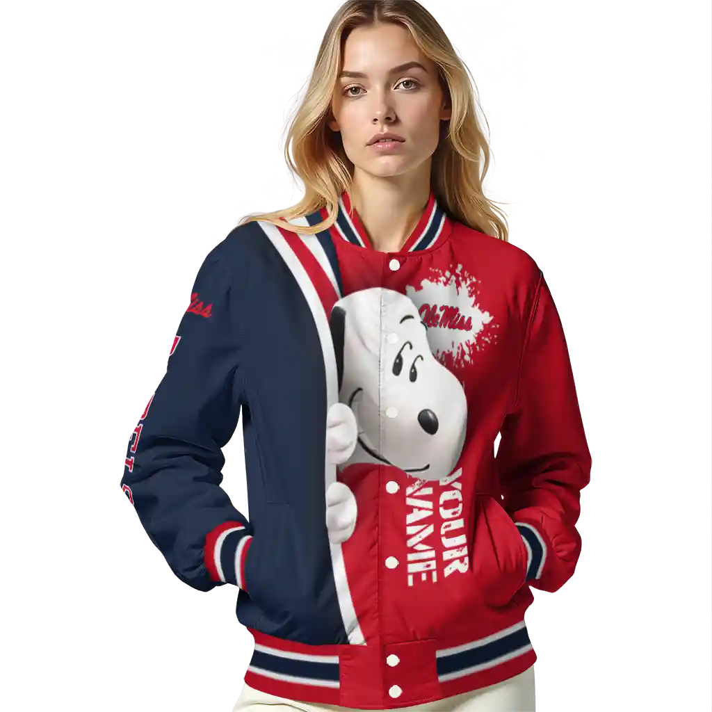personalized ole miss rebels snoopy head red varsity jacket latest model personalized ole miss rebels snoopy head red varsity jacket latest model