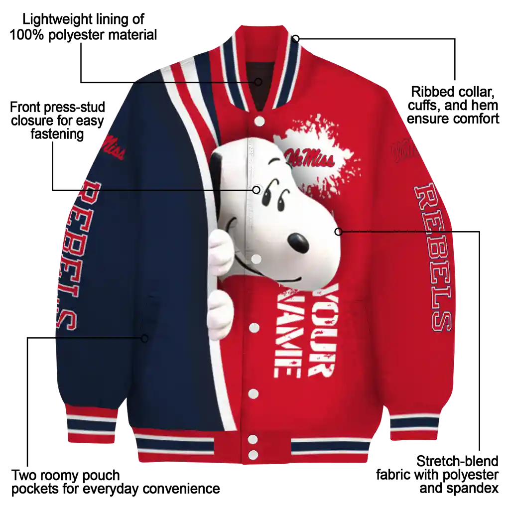 personalized ole miss rebels snoopy head red varsity jacket new arrival personalized ole miss rebels snoopy head red varsity jacket new arrival