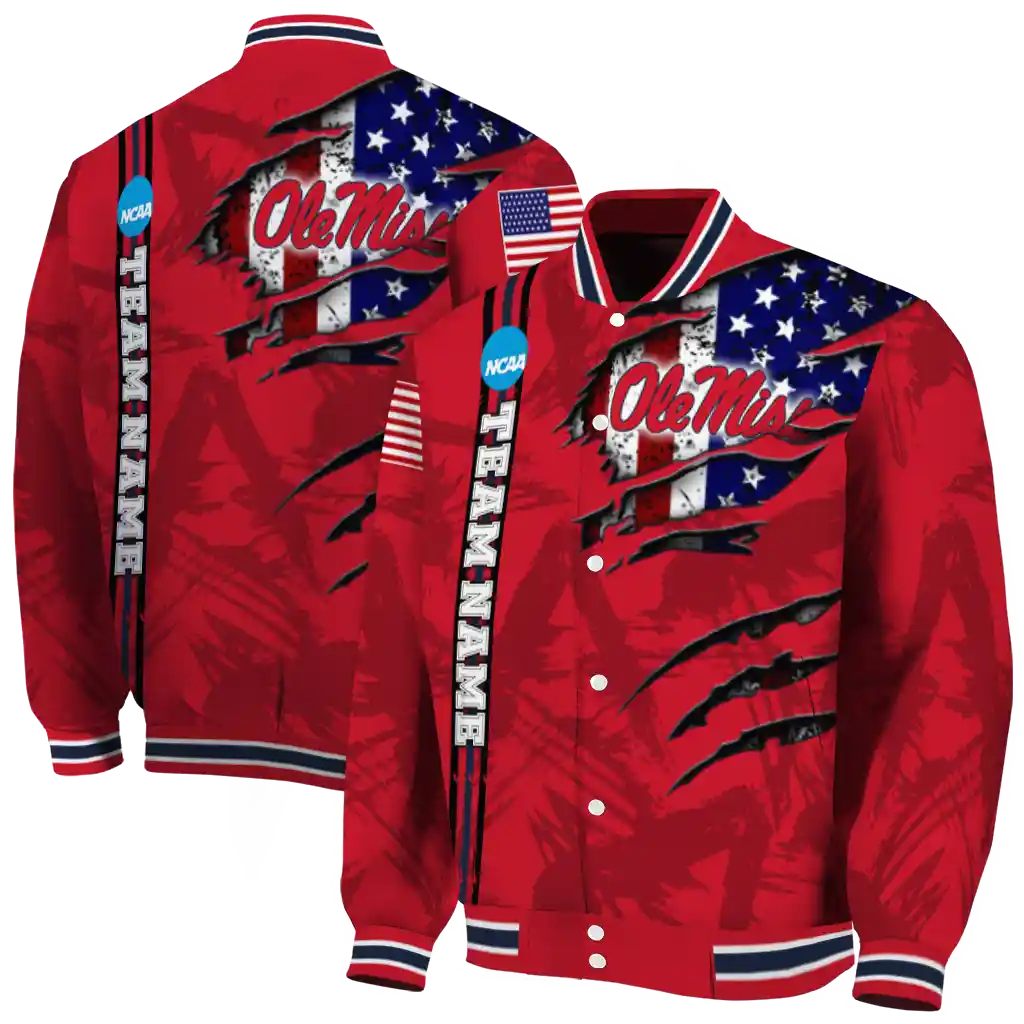 personalized ole miss rebels usa flag claws red varsity jacket fashion forward personalized ole miss rebels usa flag claws red varsity jacket fashion forward