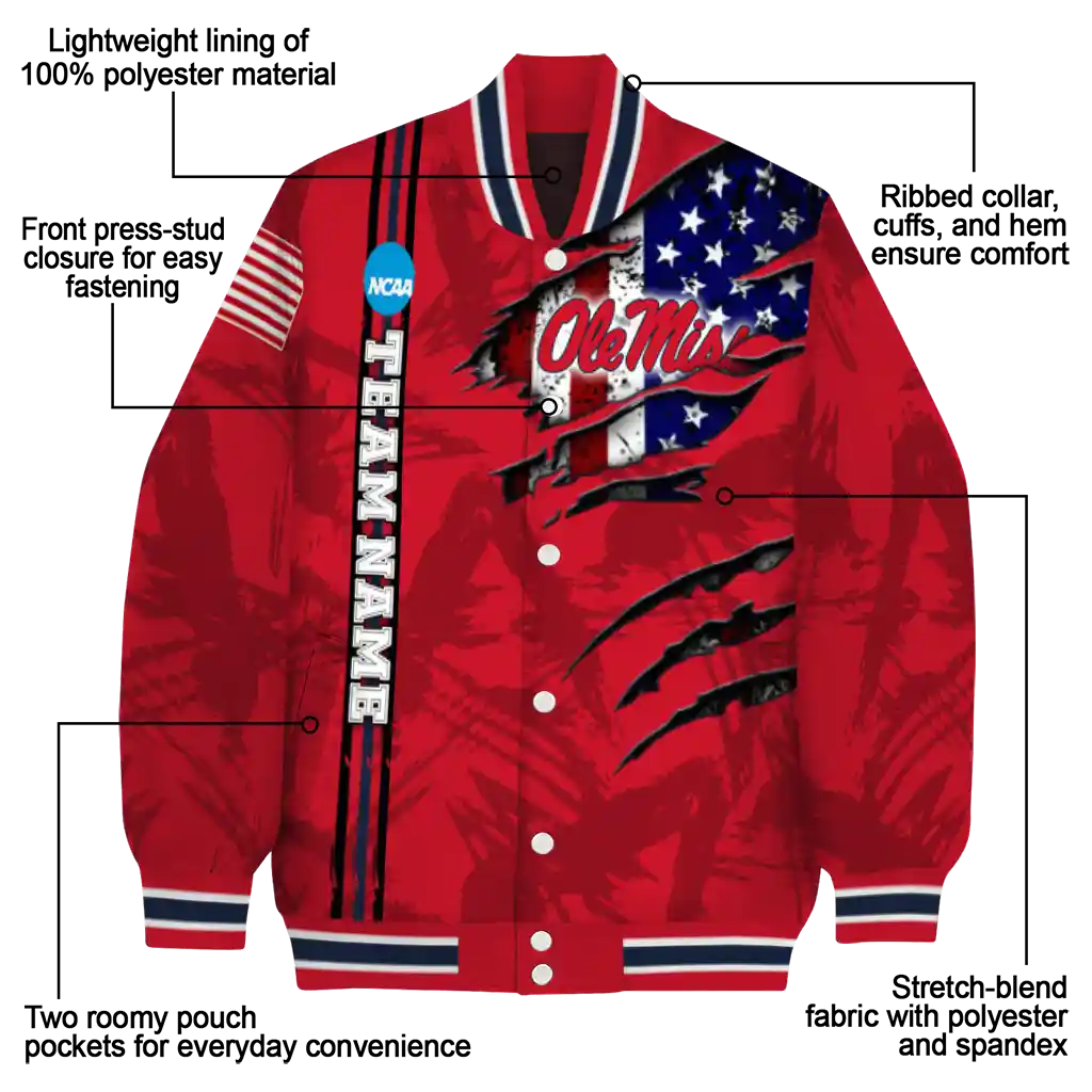 personalized ole miss rebels usa flag claws red varsity jacket new arrival personalized ole miss rebels usa flag claws red varsity jacket new arrival
