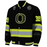 personalized oregon ducks heartbeat accent black green varsity jacket best selling