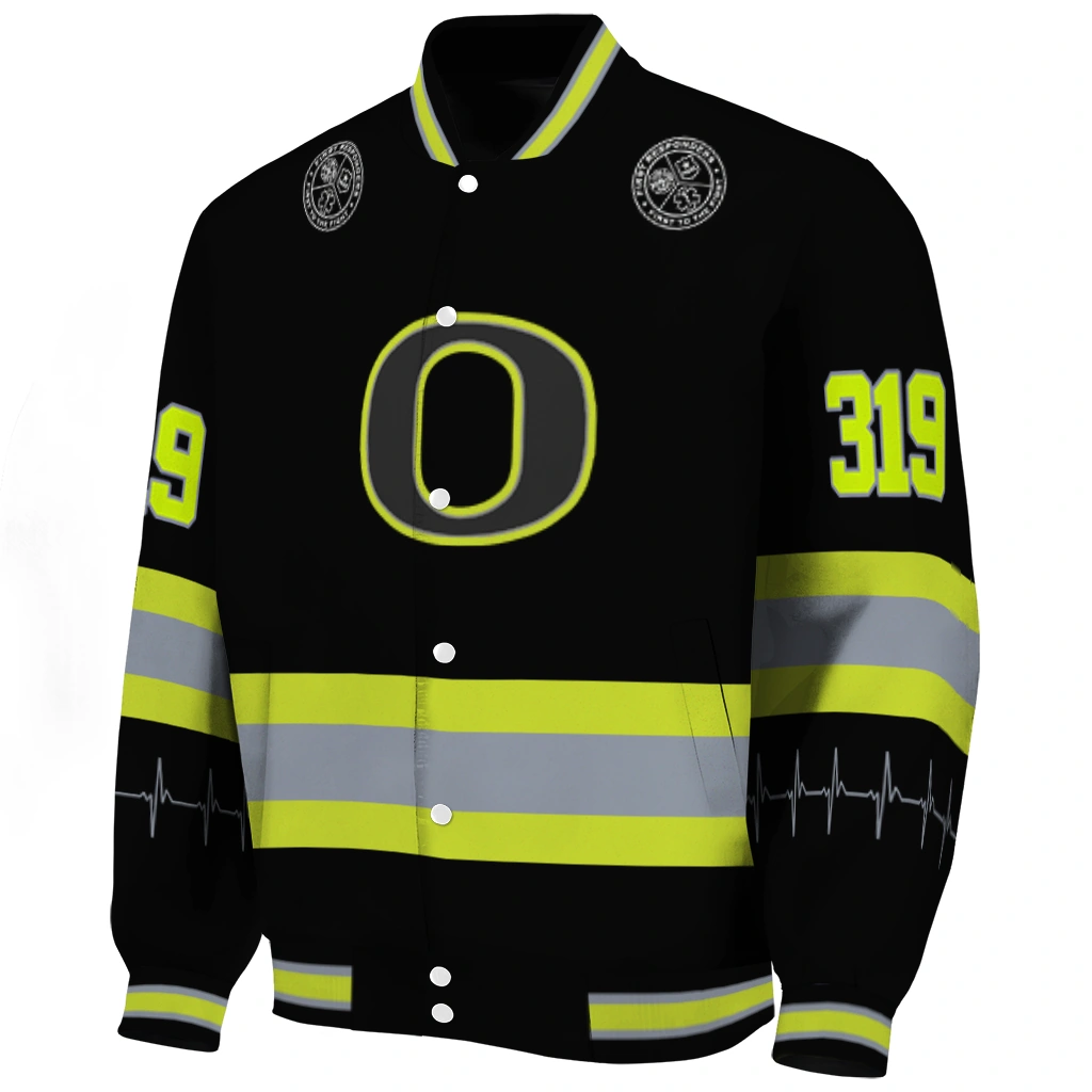 personalized oregon ducks heartbeat accent black green varsity jacket best selling personalized oregon ducks heartbeat accent black green varsity jacket best selling