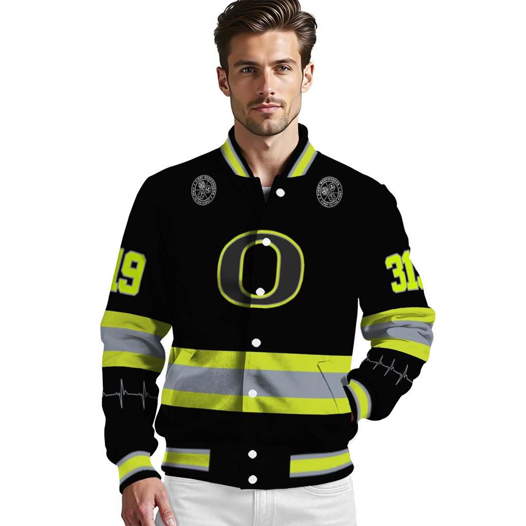 personalized oregon ducks heartbeat accent black green varsity jacket high quality personalized oregon ducks heartbeat accent black green varsity jacket high quality