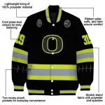 personalized oregon ducks heartbeat accent black green varsity jacket best selling