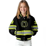personalized oregon ducks heartbeat accent black green varsity jacket best selling