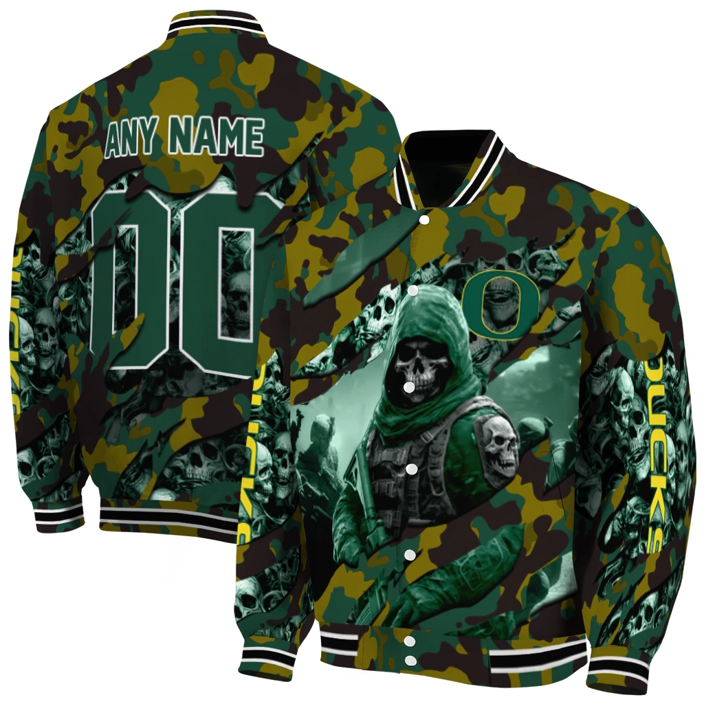 personalized oregon ducks skull horde green varsity jacket fashion forward personalized oregon ducks skull horde green varsity jacket fashion forward