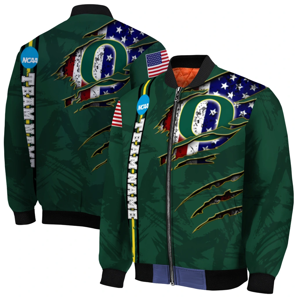 personalized oregon ducks usa flag claws green bomber jacket best selling personalized oregon ducks usa flag claws green bomber jacket best selling
