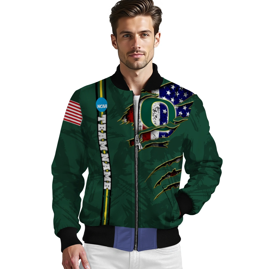 personalized oregon ducks usa flag claws green bomber jacket high quality personalized oregon ducks usa flag claws green bomber jacket high quality