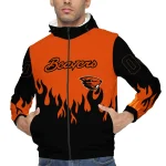 personalized oregon state beavers flame trim orange black windbreaker jacket best selling