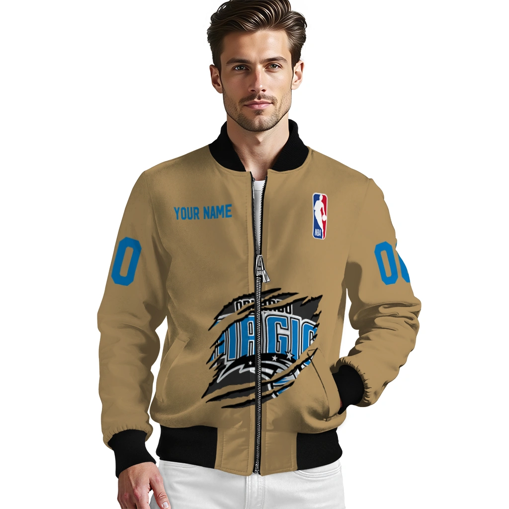 personalized orlando magic claw opening beige bomber jacket high quality personalized orlando magic claw opening beige bomber jacket high quality