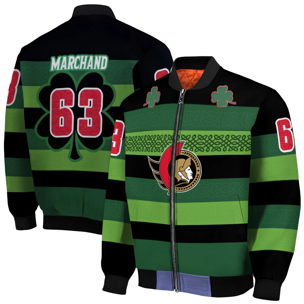 personalized ottawa senators clover green lines green black bomber jacket best selling personalized ottawa senators clover green lines green black bomber jacket best selling