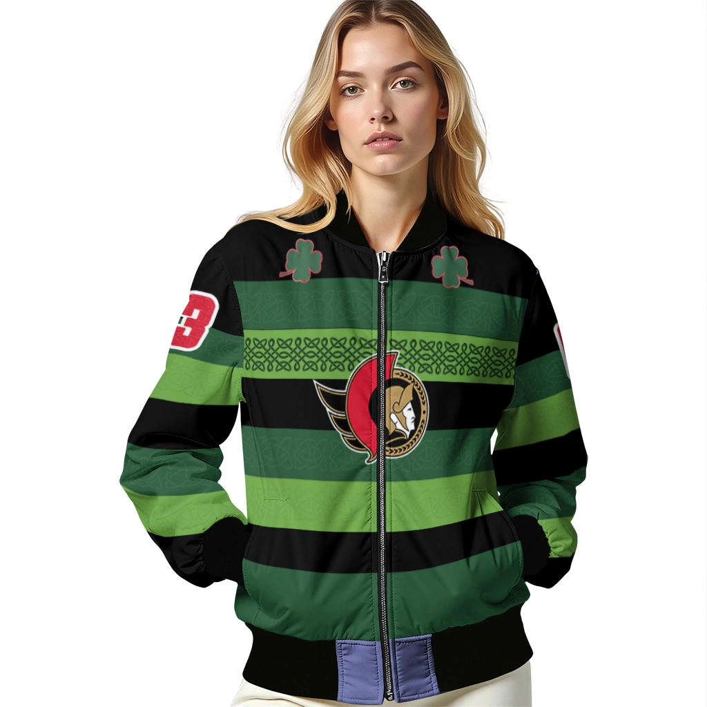 personalized ottawa senators clover green lines green black bomber jacket latest model personalized ottawa senators clover green lines green black bomber jacket latest model