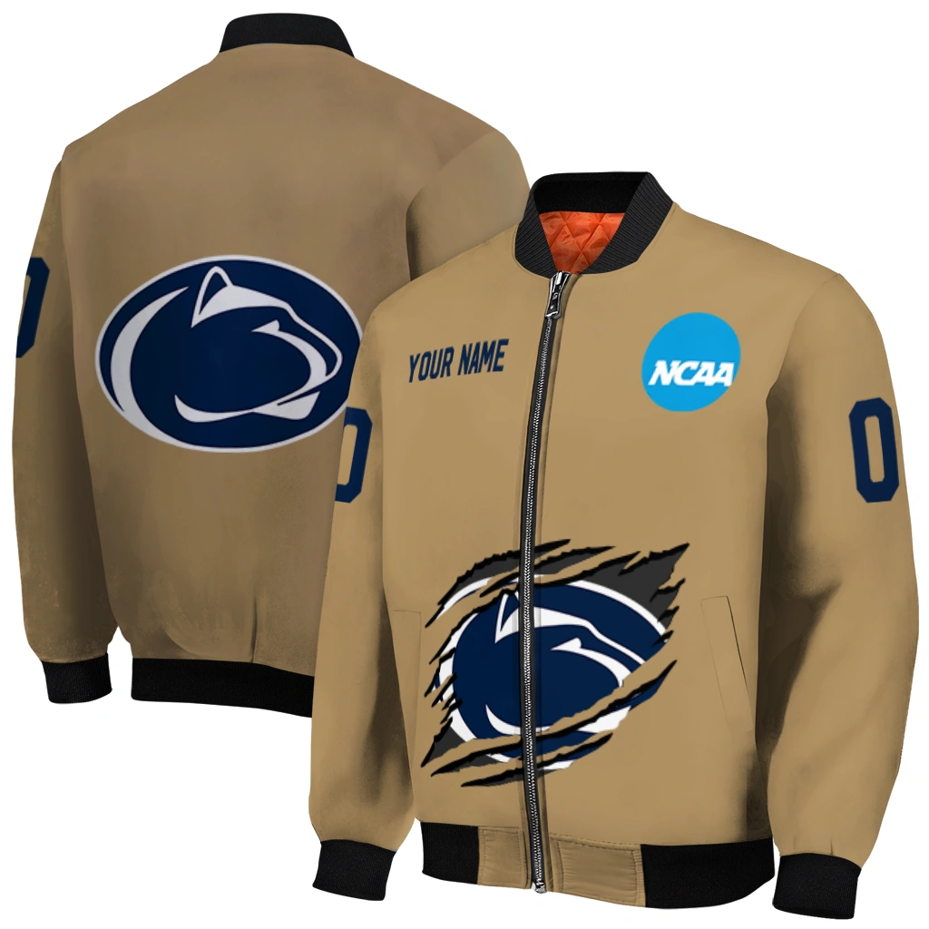 personalized penn state nittany lions claw effect beige bomber jacket best selling personalized penn state nittany lions claw effect beige bomber jacket best selling