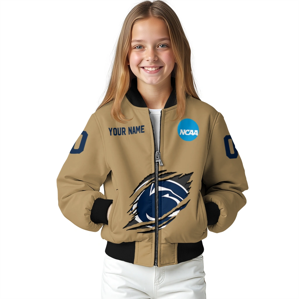 personalized penn state nittany lions claw effect beige bomber jacket top rated personalized penn state nittany lions claw effect beige bomber jacket top rated