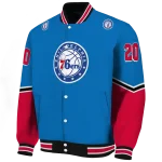personalized philadelphia 76ers chevron style blue varsity jacket best selling