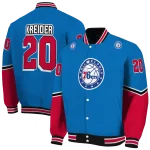 personalized philadelphia 76ers chevron style blue varsity jacket best selling