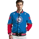 personalized philadelphia 76ers chevron style blue varsity jacket best selling