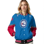 personalized philadelphia 76ers chevron style blue varsity jacket best selling