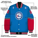 personalized philadelphia 76ers chevron style blue varsity jacket best selling