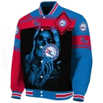 personalized philadelphia 76ers reaper hands blue black varsity jacket best selling