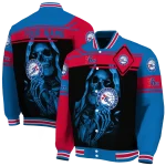 personalized philadelphia 76ers reaper hands blue black varsity jacket best selling