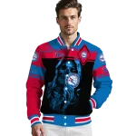 personalized philadelphia 76ers reaper hands blue black varsity jacket best selling