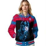 personalized philadelphia 76ers reaper hands blue black varsity jacket best selling