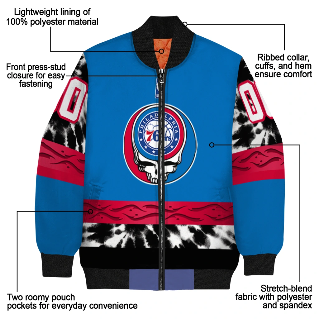 personalized philadelphia 76ers skull emblem blue black bomber jacket new arrival personalized philadelphia 76ers skull emblem blue black bomber jacket new arrival