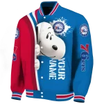 personalized philadelphia 76ers snoopy head blue varsity jacket best selling