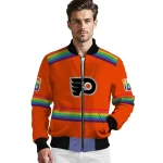 personalized philadelphia flyers rainbow jersey number orange bomber jacket best selling