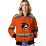 personalized philadelphia flyers rainbow jersey number orange bomber jacket best selling