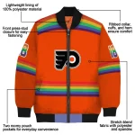 personalized philadelphia flyers rainbow jersey number orange bomber jacket best selling