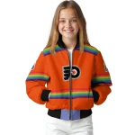 personalized philadelphia flyers rainbow jersey number orange bomber jacket best selling