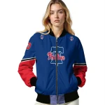 personalized philadelphia phillies chevron style blue bomber jacket best selling