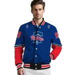 personalized philadelphia phillies chevron style blue varsity jacket best selling