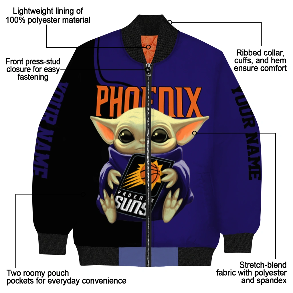 personalized phoenix suns adorable yoda purple black bomber jacket new arrival personalized phoenix suns adorable yoda purple black bomber jacket new arrival