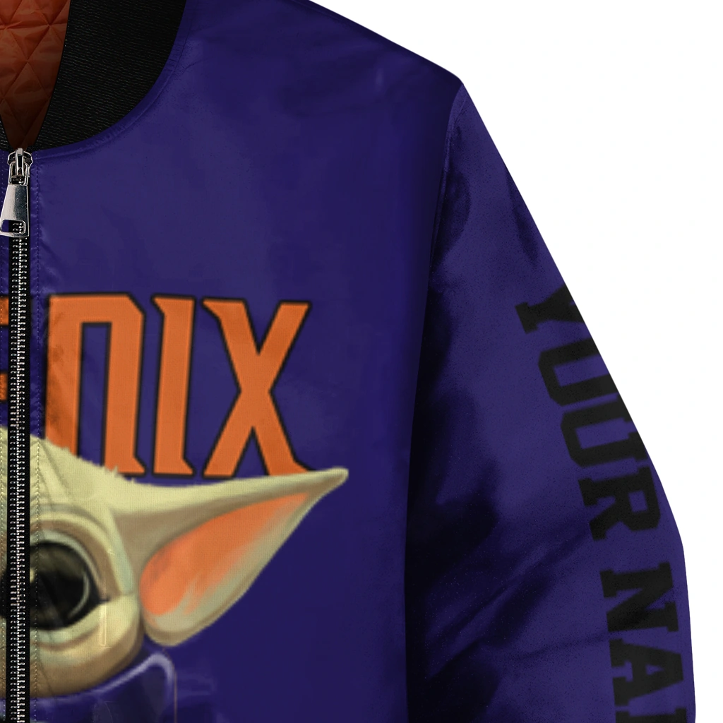 personalized phoenix suns adorable yoda purple black bomber jacket premium grade personalized phoenix suns adorable yoda purple black bomber jacket premium grade