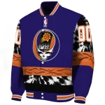 personalized phoenix suns skull emblem purple black varsity jacket best selling