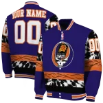 personalized phoenix suns skull emblem purple black varsity jacket best selling