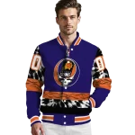 personalized phoenix suns skull emblem purple black varsity jacket best selling