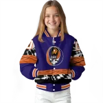 personalized phoenix suns skull emblem purple black varsity jacket best selling